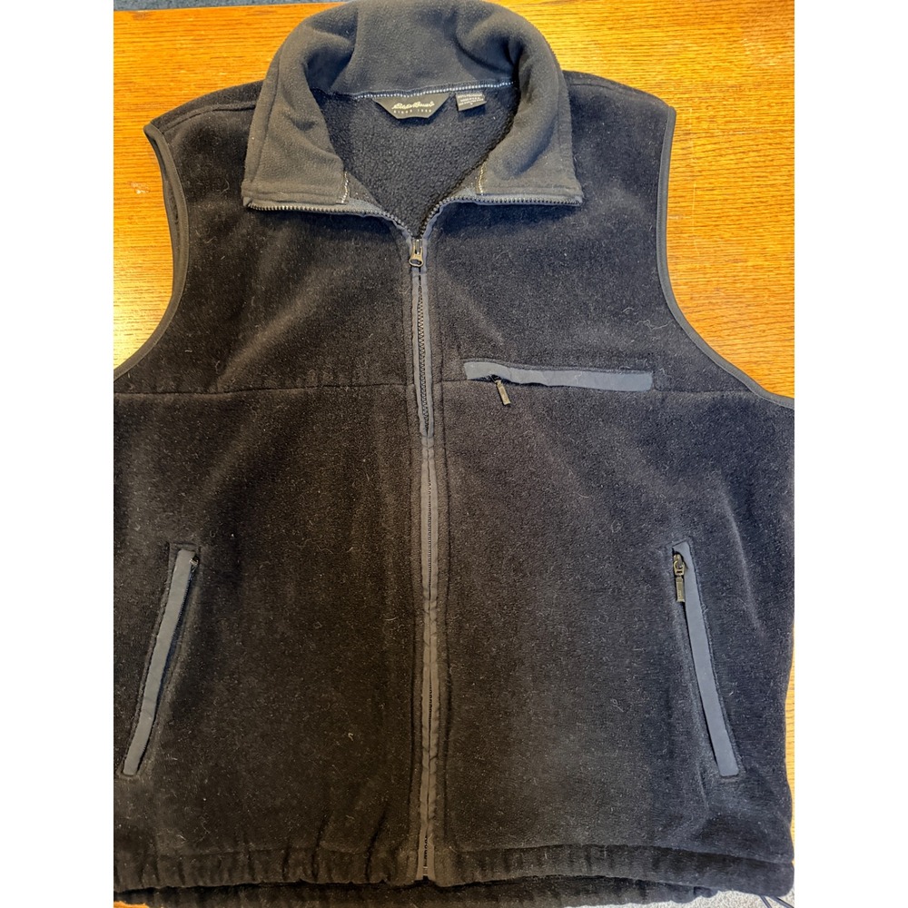 Eddie Bauer Mens Black Fleece Full Zip Pocket Vest Large Made in USA